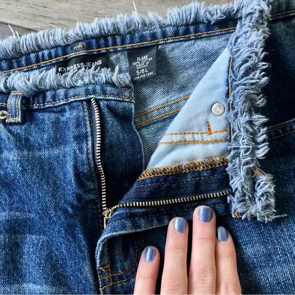 Vintage Y2K Express Ultra Low Rise Frayed Flare Leg Jeans - Picture 6 of 10